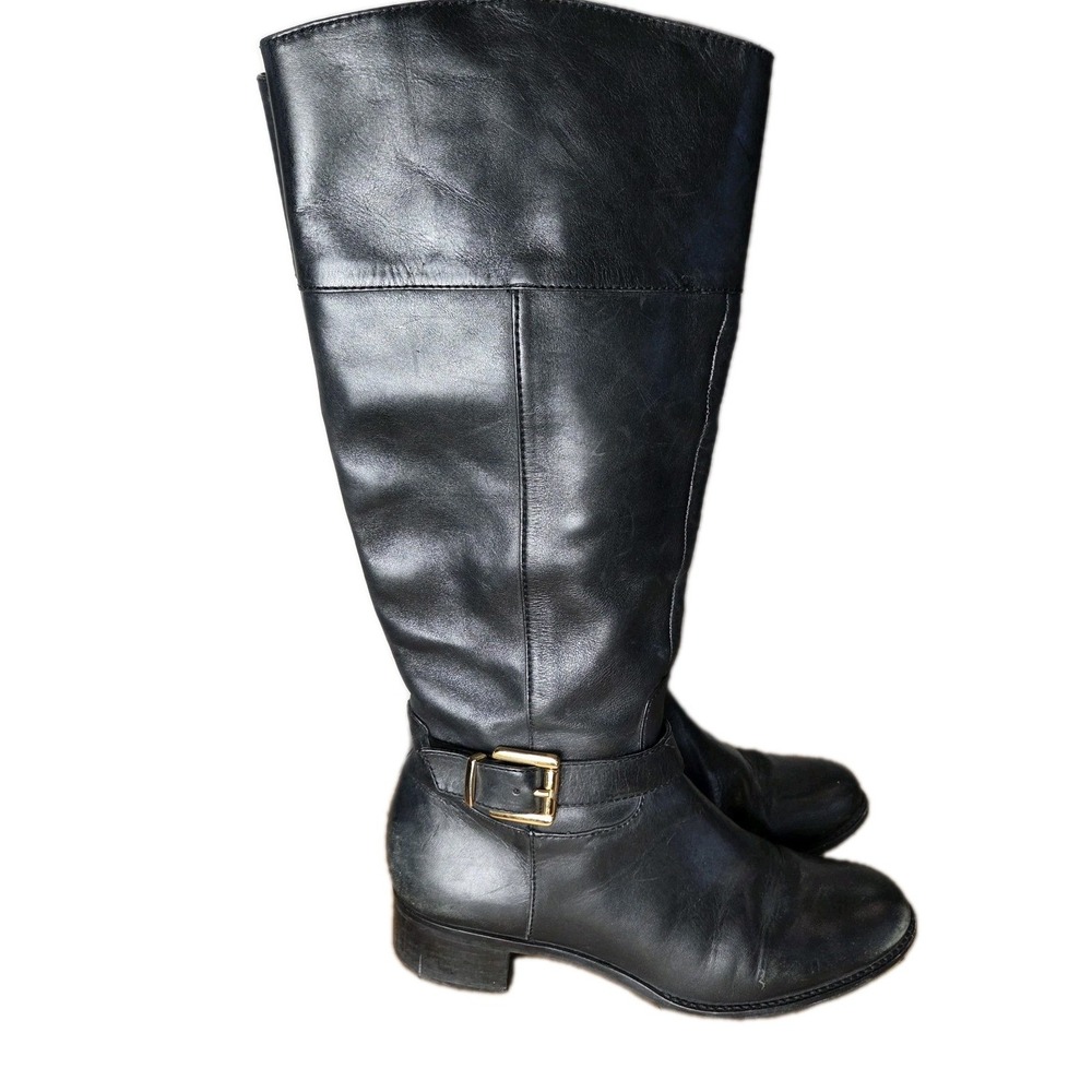Banana‎ republic tall black leather gold buckle boots womens size 7.5 Equestrian